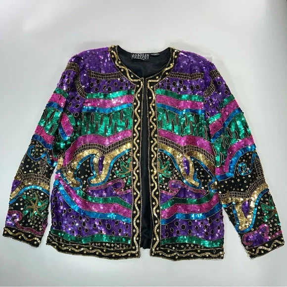 Jakelin Designs vintage silk sequin statement jacket XL - Picture 2 of 16